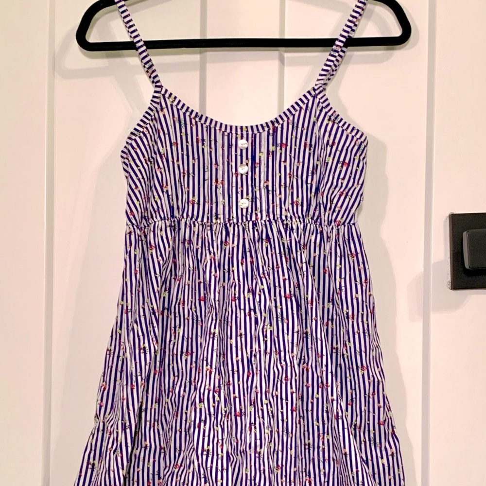navy striped floral spaghetti strap sun dress